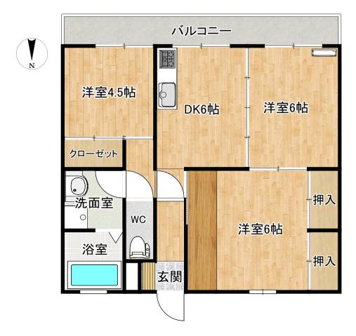 ロイヤルマンション黒髪(3DK/2階)の間取り写真