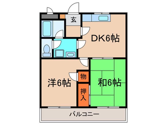 エクレール衣掛(2DK/3階)の間取り写真
