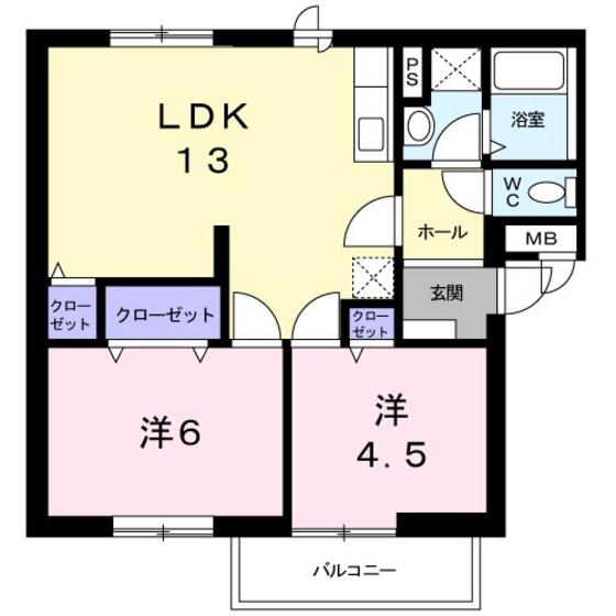ニューエルディム山本(2LDK/2階)の間取り写真