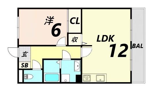 グランドゥール春日(1LDK/2階)の間取り写真
