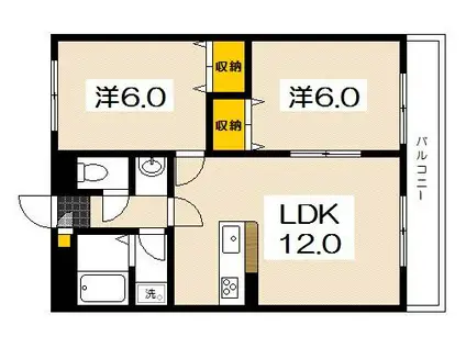 クレアール五日市(2LDK/2階)の間取り写真