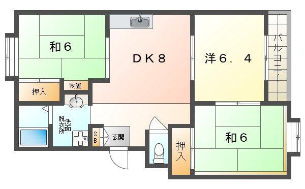 ハピネス西口II(3DK/1階)の間取り写真