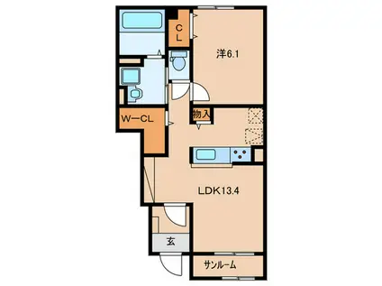 ドメーヌ・ビュール青石(1LDK/1階)の間取り写真