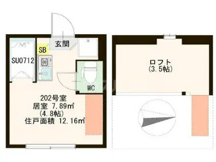 ハーモニーテラス平井III(ワンルーム/2階)の間取り写真