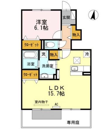 ウエストヴィレッジII A棟(1LDK/1階)の間取り写真