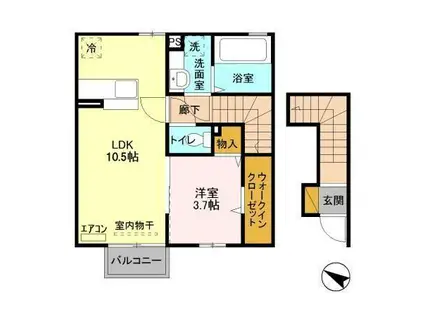 ヴァルール吾妻(1LDK/2階)の間取り写真