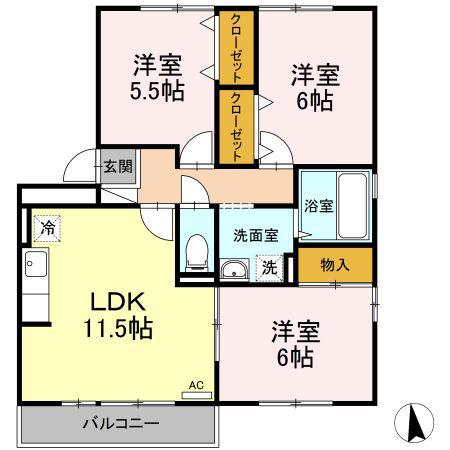 グランドヒルB棟(3LDK/3階)の間取り写真
