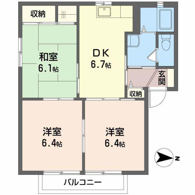 フォーレスODA A棟(3DK/1階)の間取り写真