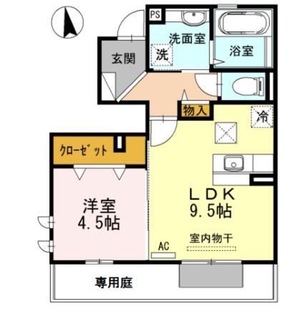 ラ・メール(1LDK/1階)の間取り写真