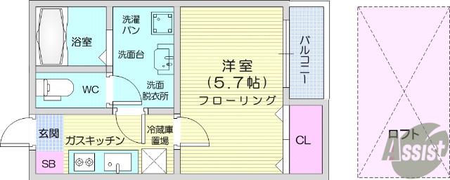 ラミアカーサ(1K/2階)の間取り写真