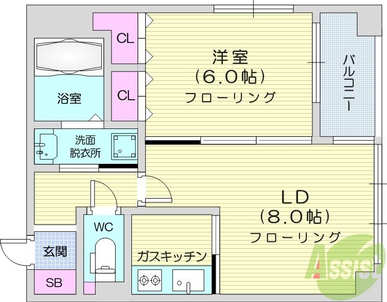 グランビュー晩翠通(1LDK/4階)の間取り写真