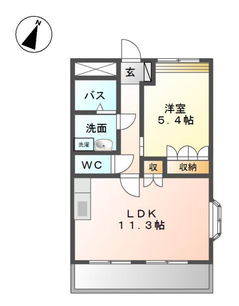 エスポアールII(1LDK/2階)の間取り写真