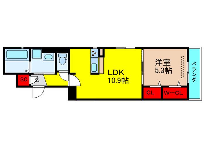 LA BELLE TOILE(1LDK/2階)の間取り写真