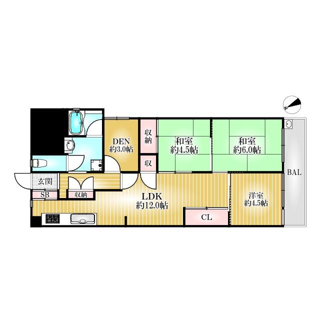 マンション指月(4LDK/4階)の間取り写真