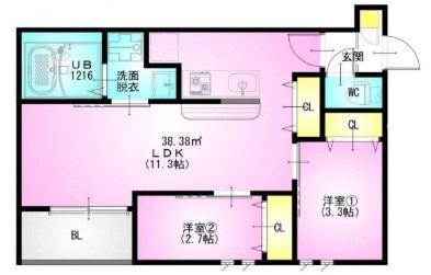 REGALEST KB 土呂駅前(2LDK/1階)の間取り写真