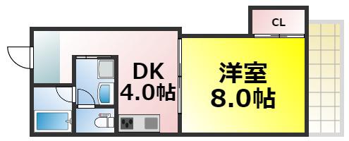 メガドームウエスト(1DK/8階)の間取り写真