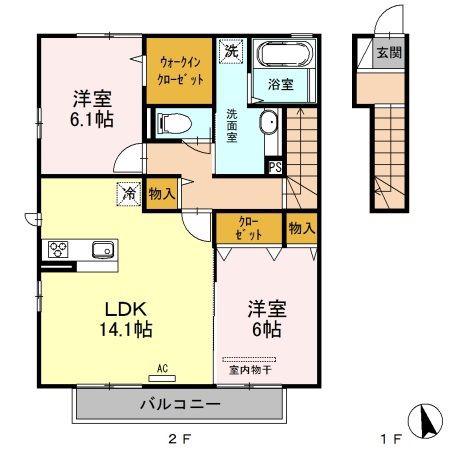 得蔵 弐番館(2LDK/2階)の間取り写真