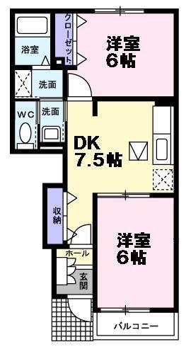 ARC-EN-CIELB棟(2DK/1階)の間取り写真
