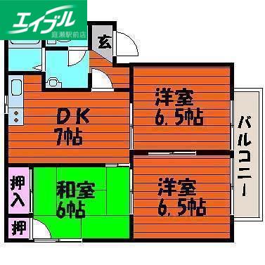 アンリシールA棟(3DK/1階)の間取り写真
