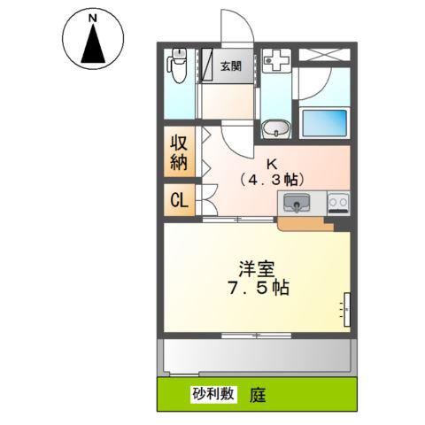 マロンヒルズ(1K/1階)の間取り写真