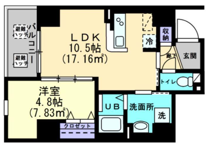 ルミナス藤塚町(1LDK/3階)の間取り写真