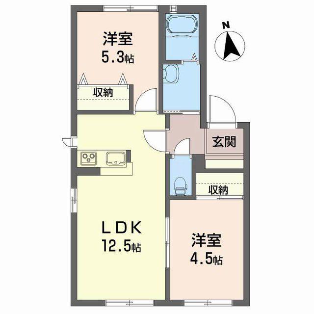 クレール林崎 B棟(2LDK/2階)の間取り写真