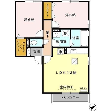 ボヌールⅠ(2LDK/1階)の間取り写真