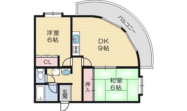 ヴァーストネス東泉丘(2DK/3階)の間取り写真