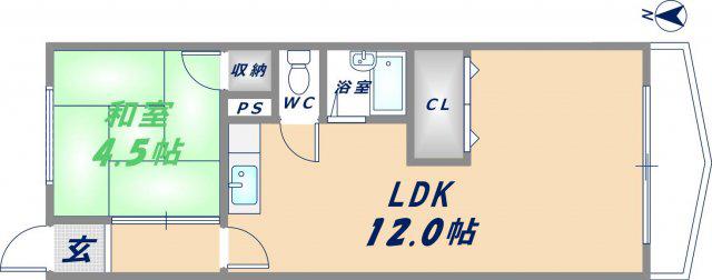 ミドービル(1LDK/4階)の間取り写真