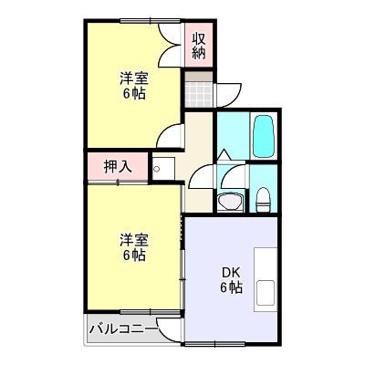 クイーンハイツ(2DK/2階)の間取り写真