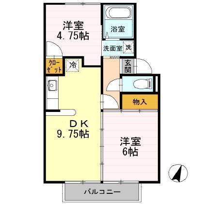 パヒュームタウンA棟(2DK/2階)の間取り写真