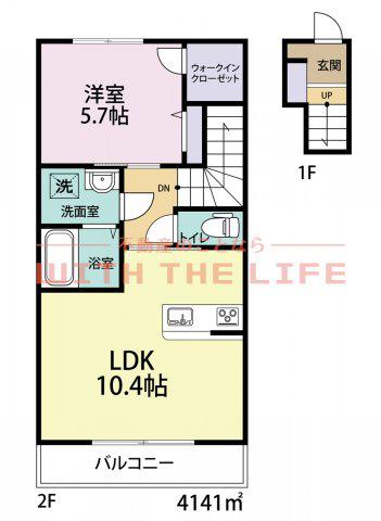 プルメリア(1LDK/2階)の間取り写真