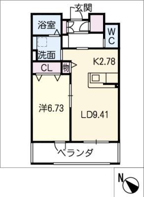 PRIUS滝ノ水(1LDK/2階)の間取り写真