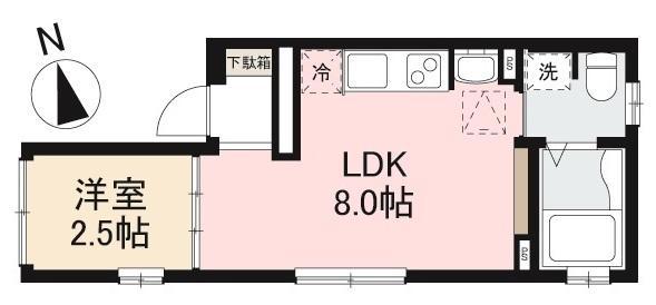 宮脇町レジデンス(1LDK/1階)の間取り写真