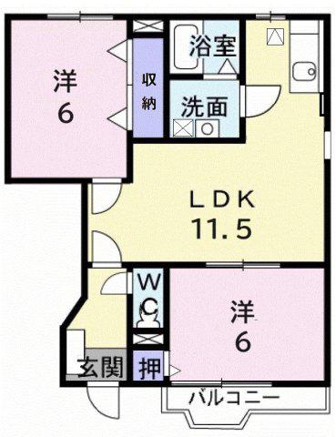 ヴェルハウズン A(2LDK/1階)の間取り写真