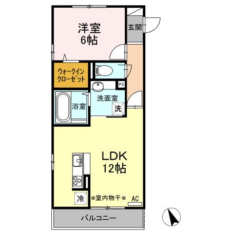 ウィルハイツ福井(1LDK/3階)の間取り写真