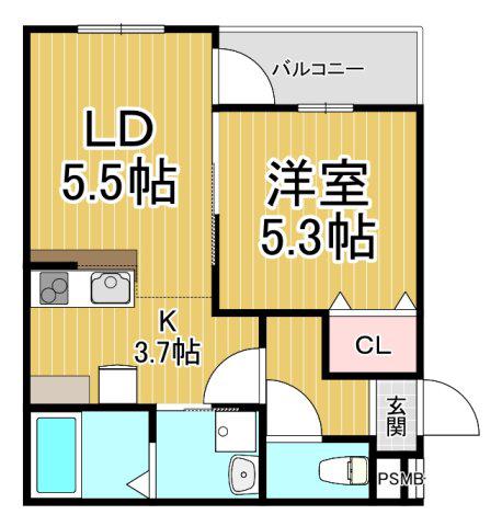 フジパレス尼崎西浦公園3番館(1LDK/3階)の間取り写真