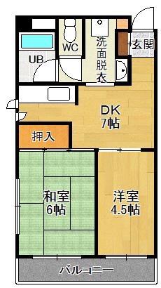 朝山レジデンス(2DK/3階)の間取り写真