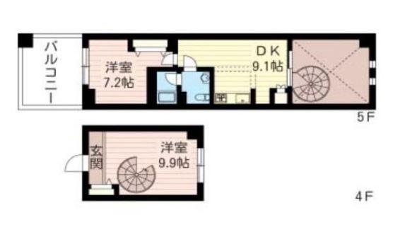 レジデンスシャルマン月島(2DK/8階)の間取り写真