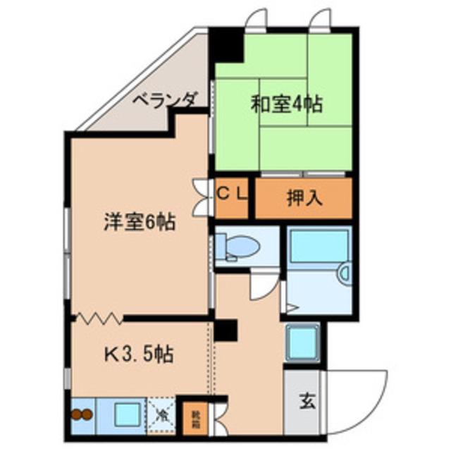 渡辺ビル(2K/4階)の間取り写真