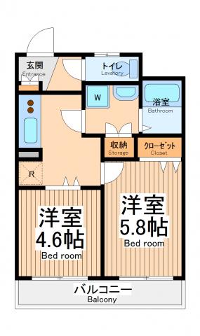 サニーサイドヴィレッジ(2DK/3階)の間取り写真