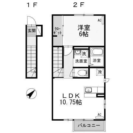 CASA DE RYO(1LDK/2階)の間取り写真