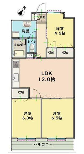 メイツ越谷(3LDK/2階)の間取り写真