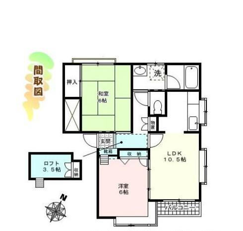 フィオーレ新田(2LDK/2階)の間取り写真