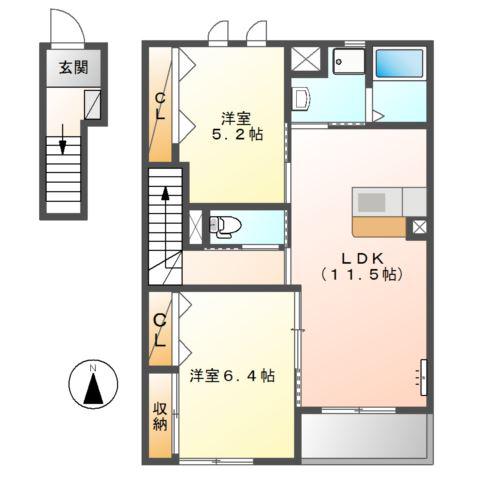 メゾン悠原(2LDK/2階)の間取り写真
