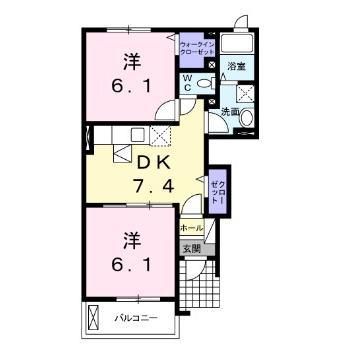 ヌーベルソレイユ(2DK/1階)の間取り写真