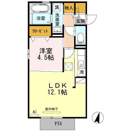 オーピュール城西(1LDK/1階)の間取り写真