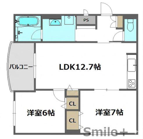 SHALLOWGARDENB棟(2LDK/2階)の間取り写真