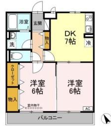 ファミーユ昭和(2DK/2階)の間取り写真