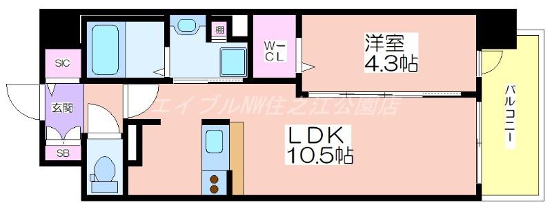 サザンネスト住ノ江駅前(1LDK/5階)の間取り写真
